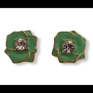 Kate Spade Green enamel floral button earrings